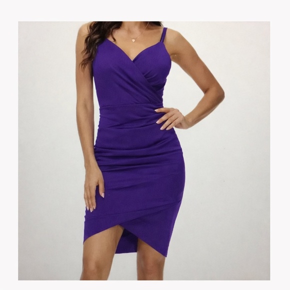 Grace Karin Purple Ruched Surplice Bodycon Midi Dress 2X - Picture 2 of 14